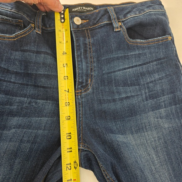 Ashley Mason Womens Flare Jeans Floral Embroidered Raw Hem Dark Wash 13/31 - Picture 8 of 9